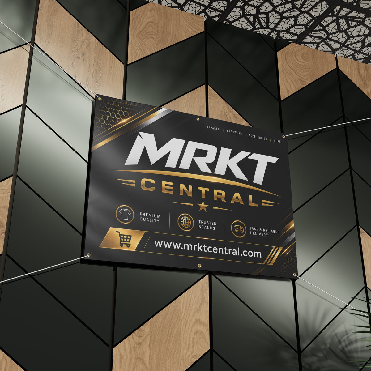 MRKT Central Matte Vinyl Banner — Black & Gold Outdoor Sign
