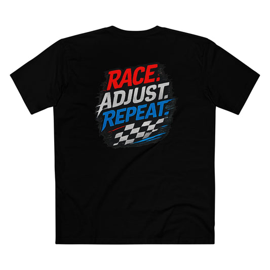 Race Adjust Repeat Tee — Racing Graphic Shirt with Checkered Flag
